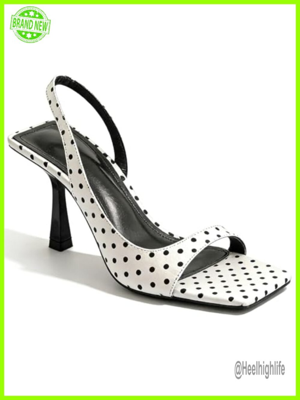 Womens Polka Dot Slingback Stiletto Heel Sandals Square Toe Kitten Heel Slide
